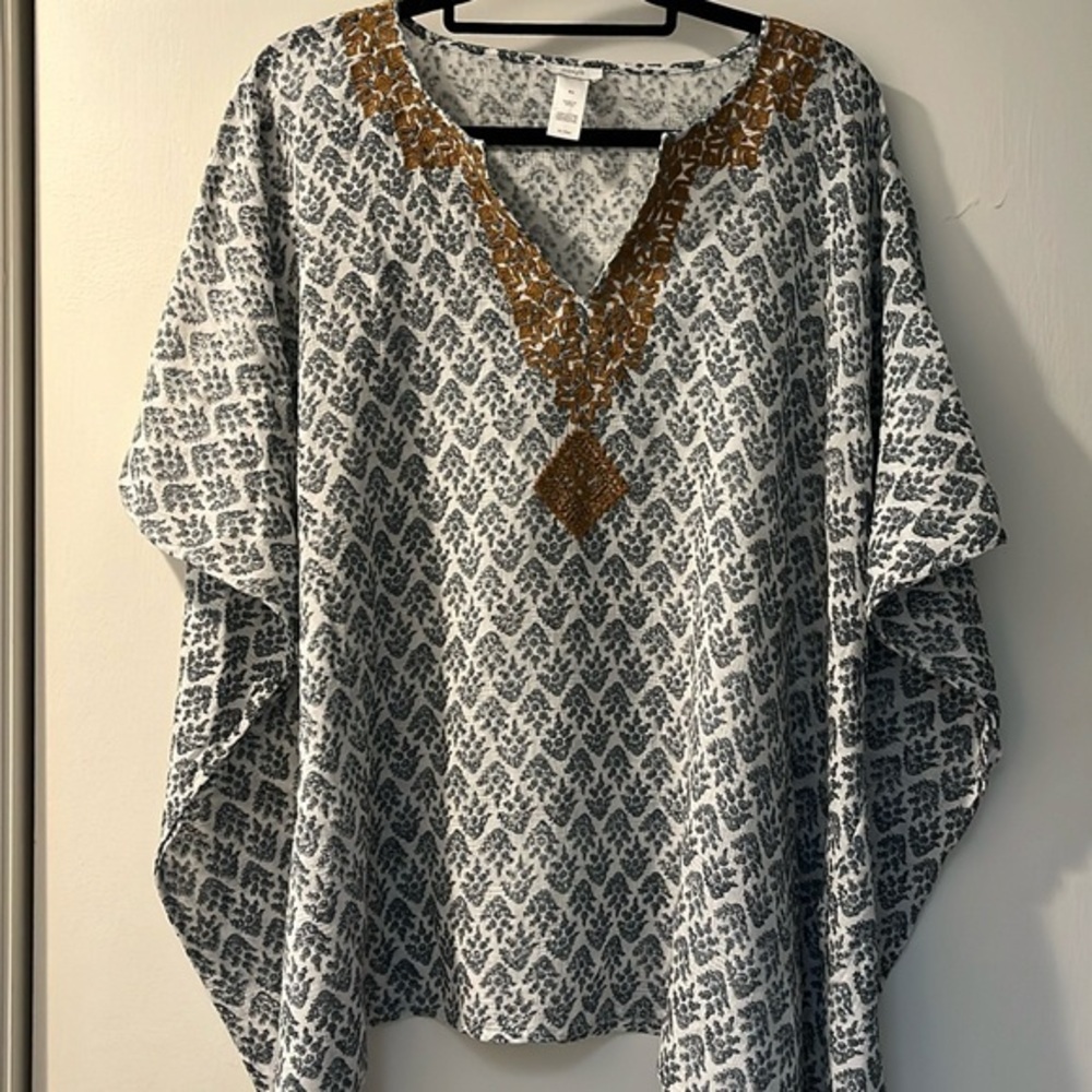 J Jill Summer Top. Loose & Flowy 100% Cotton Size S-L, White, Grey‎ Gold. NWT